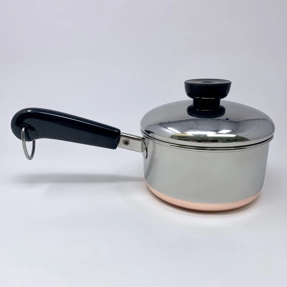 Vtg Revere Ware 3/4 QT Sauce Pan 1801 Copper Bottom Pot, Lid '81 Clinton ILL USA